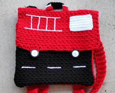 Crochet Fire Truck Backpack Pattern by Love Life Yarn