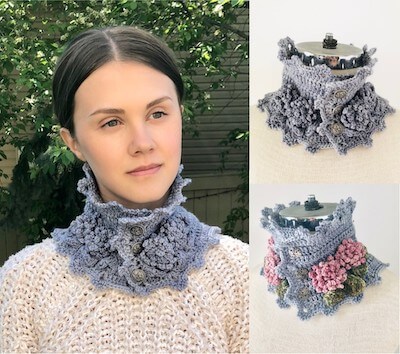 Crochet Floral Peony Neck Warmer Pattern by Valerie Baber Designs