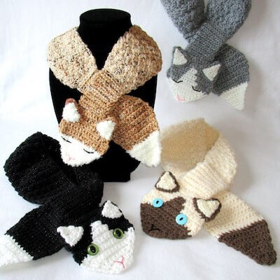 Crochet Pretty Kitties Scarf Pattern by Craft Designs 4 You