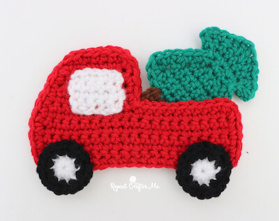 Crochet Red Truck Applique Ornament Pattern by Repeat Crafter Me