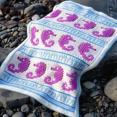 Crochet Seahorse Serenade Blanket Pattern by The Craft Pixie