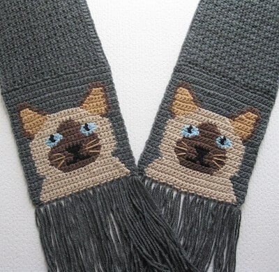 Siamese Cat Crochet Scarf Pattern by Hook N Saw