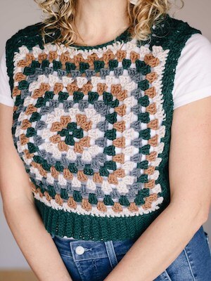 Granny Square Crochet Sweater Vest Pattern by Make & Do Crew