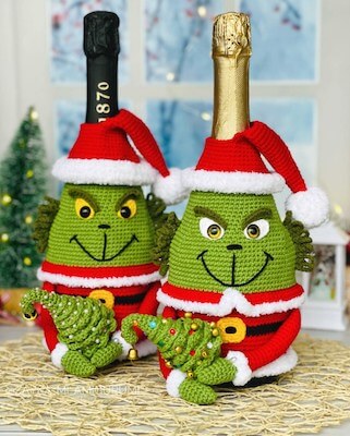 Grinch Wine Bottle Bag Crochet Pattern by Kaufwolle