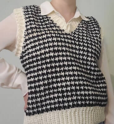 Houndstooth Crochet Sweater Vest Pattern by Pop Culture Crochet CA