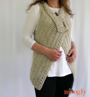 Simple Waterfall Free Crochet Sweater Vest Pattern by Moogly