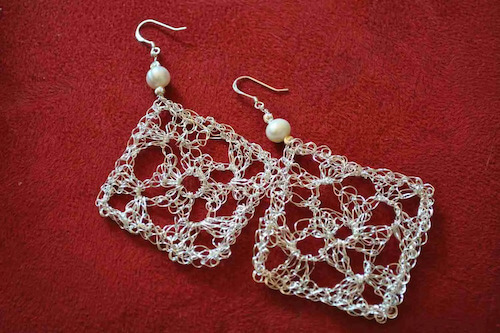 Wire Crochet Granny Square Earrings Pattern by Crochet Kitten