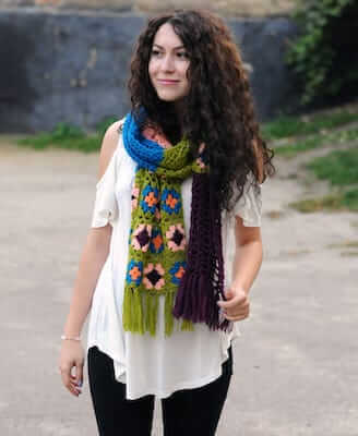 OOAK Crochet Granny Square Scarf Crochet Pattern by Kyla Zoran