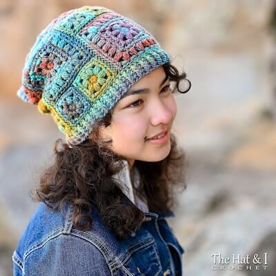 Boho Granny Square Beanie Crochet Pattern by The Hat And I