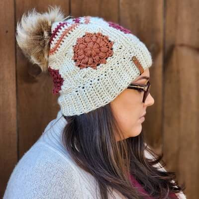 Crochet Dahlia Beanie Pattern by Kathy's Crochet Closet