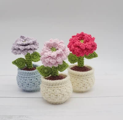 Crochet Dahlia Flower Pot Pattern by Uniquely Tangled