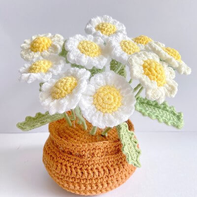 Crochet Daisy Flower Pot Pattern by Lingzhi Handmade
