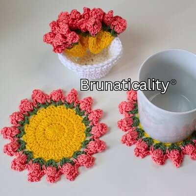 Crochet Flower Pot Coaster Set Pattern by Brunaticality