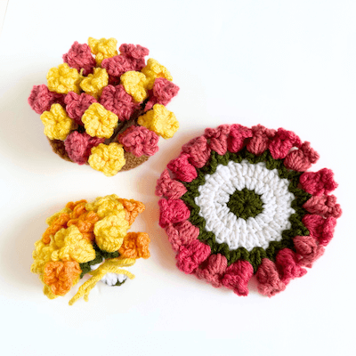 Crochet Flower Pot Coaster Set Pattern by Hygge Crochet Co