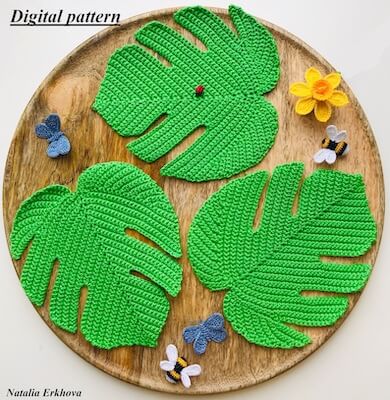 Crochet Monstera Leaf Coaster Pattern by Crochet By Nata Erkhova