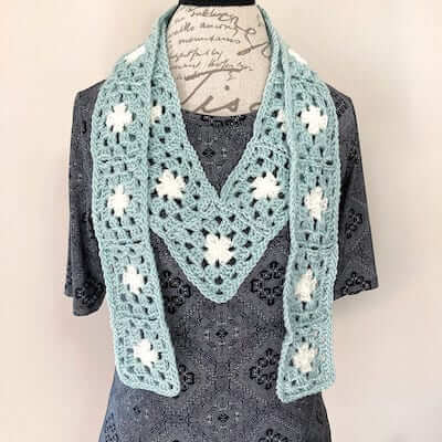 Free Skinny Crochet Granny Square Scarf Pattern by Simply Hooked By Janet