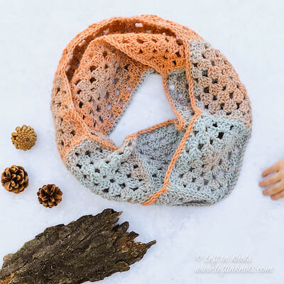 Granny Square Infinity Scarf Crochet Pattern by Left In Knots