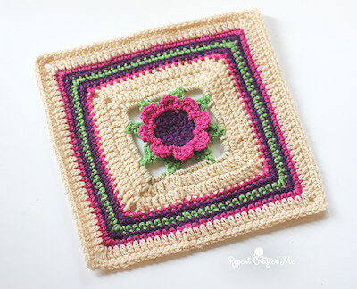 3D Crochet Flower Granny Square Pattern by Repeat Crafter Me