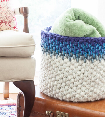 Color Block Free Crochet Basket Pattern by 1 Dog Woof