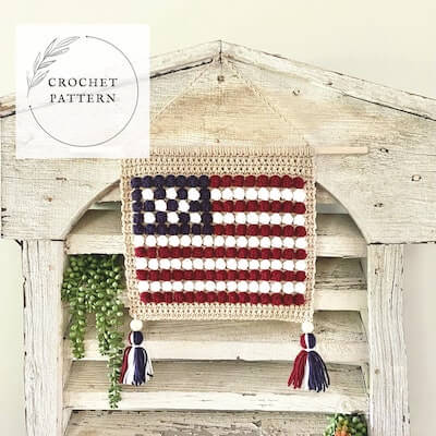 Crochet American Flag Wall Hanging Pattern by Ivory Farmhouse