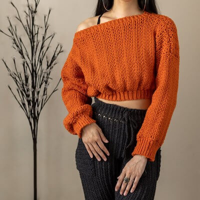 Crochet Cropped Off The Shoulder Sweater Pattern by TCDDIY