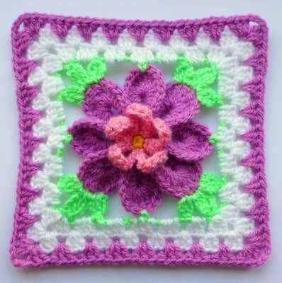 Crochet Flower In Granny Square Pattern by Luba Davies Atelier