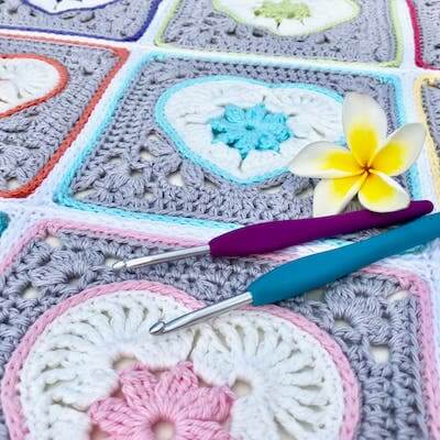 Crochet Heart In Bloom Square Pattern by Vivid Kreations