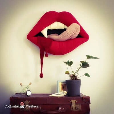 Crochet Vampire Lips Wall Decor Pattern by Cottontail And Whisker