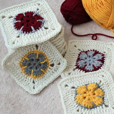 Easy Flower Granny Square Crochet Pattern by The Easy Design