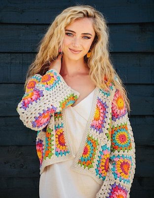 Mandala Cropped Granny Square Cardigan Crochet Pattern by The Missing Yarn