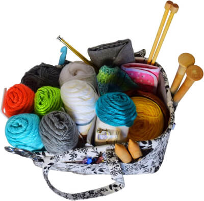 A yarn caddy is a handy way to store and organize your yarn