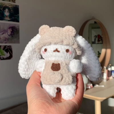 Crochet Baby Bunny in Hat and Overalls Plushie Pattern by LorettasLoops