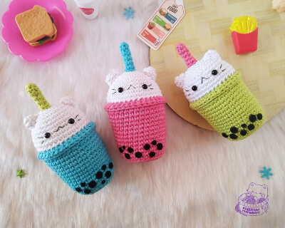 Crochet Kawaii Boba Cat Pattern by Littleloveeveryday