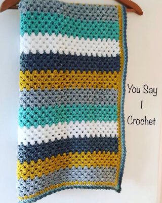 Granny Stripe Crochet Blanket Pattern by YouSayICrochet