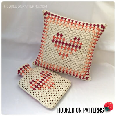 Granny Stripe Heart Snuggle Set Crochet Pattern by HookedoPatterns