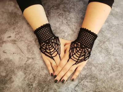 Crochet Spider Web Fingerless Gloves Pattern by Lunar Still