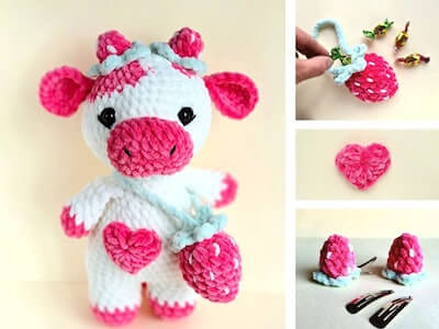 Crochet Strawberry Plush Cow Pattern by I Knit Buddy