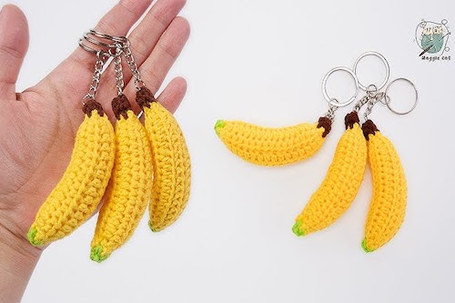Crochet Mini Keychain Banana Pattern by Happy Berry Crochet