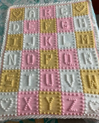 Crochet Pattern Alphabet Baby Blanket Puff Stitch by Pam