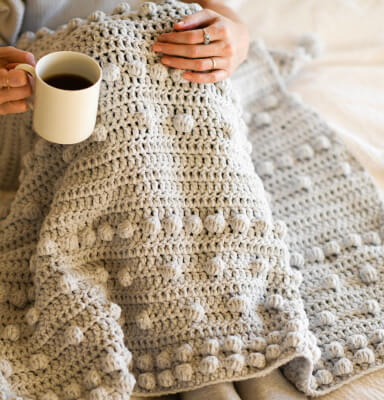Luxe Bobbles Crochet Throw Blanket Pattern by Mama In A Stitch
