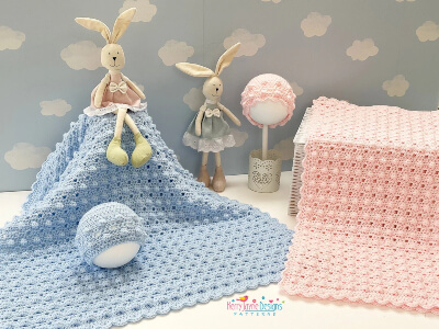 Peek-a-Boo Bobble Stitch Blanket Crochet Pattern by KerryJaneDesign