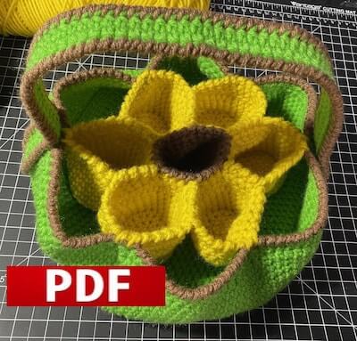 Crochet Sunflower Egg Basket Pattern by The Homemade Hen