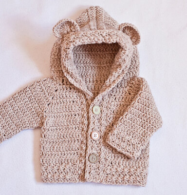 Crochet Bear Hooded Cardigan Pattern by Mon Petit Violon