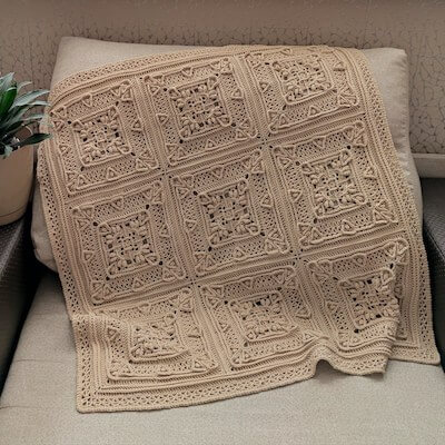 Caramel Granny Square Blanket Crochet Pattern by Lena Masterica