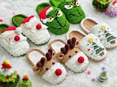 Crochet Christmas Slippers Pattern by Kein Maker
