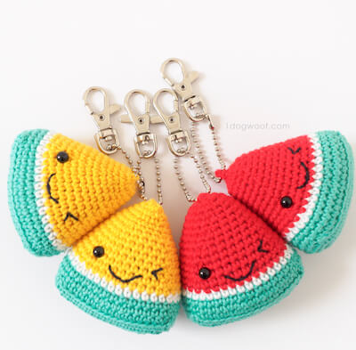 Crochet Amigurumi Watermelon Keychain Pattern by One Dog Woof