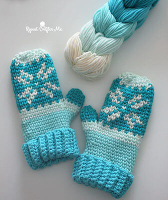 Crochet Fair Isle Mittens Pattern by Repeat Crafter Me