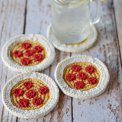 Crochet Pizza Coasters Pattern by Whistle And Ivy