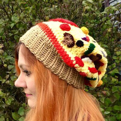 Crochet Pizza Slouchy Hat Pattern by Crafty Kitty Crochet