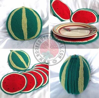 Crochet Sliced Watermelon Placemat Set Pattern by Hooked On Patterns